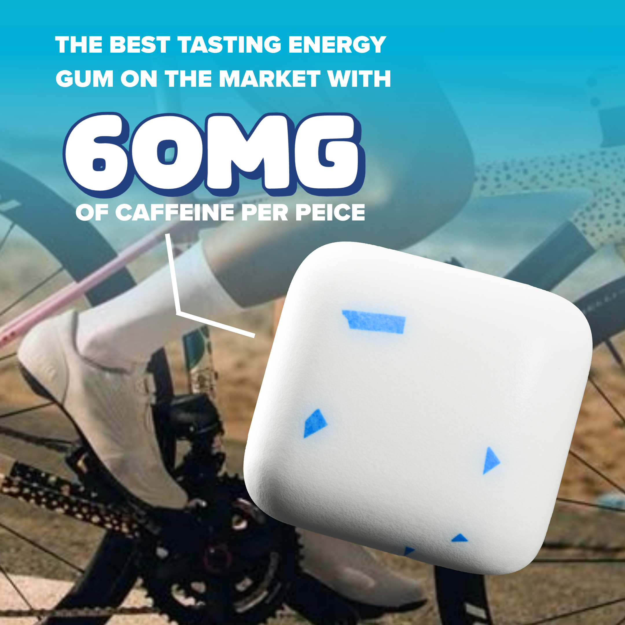 REV Polar mint Performance Strength packs and icons indicating sugar free, 60mg of caffeine, fast acting against a blue background.