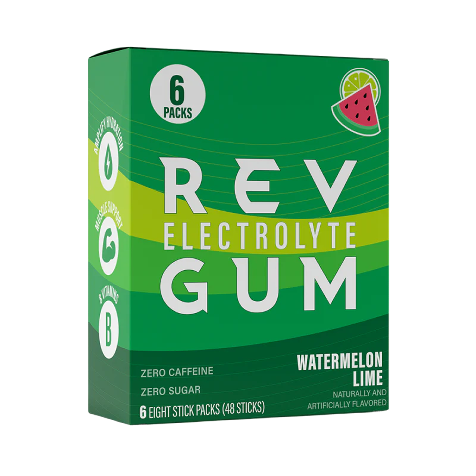 Box of REV Electrolyte Gum with watermelon lime flavor